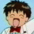 Pixelated anime-style character with brown hair and red bow tie, mouth open in a shout, against light blue background with black showing 'Anime IM' text