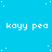 A static image with a bright blue background featuring scattered white dots, displaying repeated text 'kayy pea' in white pixelated font across multiple