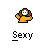 Pixel art character with brown hair, white face, and yellow dress; left-side text reads 'Sexy', right-side text reads 'Girl' on gray background.