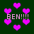 Animated green background with pink hearts and repeated 'BEN!!!!' text in pixelated font.