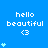 Blue background with repeated 'hello beautiful <3' text and light blue heart symbols in a pattern, some hearts animated to increase in number