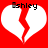 Two identical white broken hearts on red background with 'ashley' text above each heart, pixelated style.