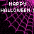 Pixelated Halloween-themed icon with pink spiderweb background and white text reading 'HAPPY HALLOWEEN !' in three separate sections.