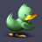 Pixelated green duck with yellow beak and feet stands against dark gray background, text 'KISS THAT!' in light green block letters to the right.