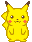 Pixelated yellow cartoon character with brown-tipped ears, red cheek circles, and a neutral expression on the left side.