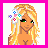 Pixel art buddy icon featuring a blonde female character with green eyes and colorful flower accessories on the left, next to pink background text reading "Dancer 4 Ever!" on the right.