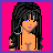 Pixel art contact sheet of a female character's body parts and text phrases on bright pink background with purple borders.