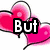 Four heart-shaped icons arranged in a , each with a word: But, That's, Just, Love, all in white text with black outlines