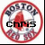 Boston Red Sox logo with red circular border and text, overlaid by changing black pixelated words across four