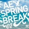 A static image with large white text reading "SPRING BREAK 07" over a blue water background with white wave patterns.