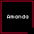 Four black square with red borders display the name "Amanda" in white pixelated text; top-right has a small red heart, bottom-right has a small red starburst symbol