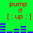Green background with red text reading "pump it" and ":up:" above blue horizontal bar patterns that shift position.