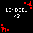 Pixelated red square animation above white text 'LINDSEY' and '<3' on black background.