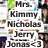 Animated sequence showing multiple celebrity faces with overlaid text reading "Mrs. Kimmy Nicholas" and "Jerry Jonas <3" in bold black font on white background.