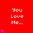 Red background with repeated white text "You Love Me..." and varying purple heart counts per