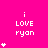 A bright pink background displays the text "i LOVE ryan" in white pixelated font, with white heart symbols arranged vertically to the right of the text in multiple configurations.