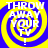 Four identical display a yellow and blue spiral with white text reading "THROW AWAY YOUR TV!" in a pixelated style