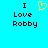 Pixelated text and a heart symbol on a bright cyan background, with the heart symbol present in one view and absent in another.