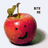 Red apple with yellow-green stem and leaf, smiling face on white background.