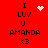 Red background displays two identical text-based icons with 'I LUV U AMANDA <3' and animated heart or star effects above the name.