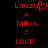 Red pixelated text on black background displays 'Louzy' with heart symbol, plus 'Dillon', equals 'LOVE'.