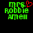 Green pixelated text 'mrs Robbie Amell' with a red heart symbol above the 's' in mrs on left side, against black background.