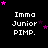 Pixelated text "Imma Junior PIMP." appears in white on black with pink and purple stars, arranged across a of repeated copies. The stars shift position between observations while the text remains static