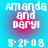 A static digital image displays four identical text-based icons arranged in a on a blue background with a pink gradient center, each showing 'Amanda and Daryi' and '5-21-08' in white pixelated text