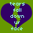 Two identical pixelated heart shapes with a green background, each containing light blue text reading 'tears fall down up face' in a vertical arrangement.