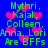 Blue background with green text listing names and 'Are BFFs' surrounded by pink hearts, animated as hearts float upward.