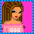 Pixel art contact sheet of a female character in four frames showing different body parts and text on a pink background with blue border.