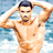 Static pixelated image of a shirtless man with dark hair and beard posing in front of blue water background, likely from an AOL Instant Messenger buddy icon.