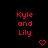 Red text 'Kyle and Lily' appears on black background with pixelated heart and arrow symbols changing across frames.