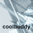 Animated contact sheet of 8 frames showing a blue and white abstract wave pattern with repeated "coolbuddy" text below each frame on a gray background.