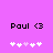 Purple background with black text 'Paul <3' and five white/pink pixelated hearts below, two versions side-by-side showing heart animation.