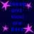 Dark blue background with repeated blue text 'Missy and Vicki are Bffs' surrounded by pink star shapes.