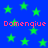 Blue background with scattered green stars and repeated pink text "Domenique" in two horizontal