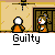 A 5x5 contact sheet of pixel art frames showing a cartoon character's emotional sequence from standing to crying, with text bubbles and repeated "Guilty" labels beneath each frame.