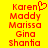 Yellow background with red pixelated text listing names and a heart symbol, showing two states of the same icon.
