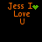 Pixelated orange text "Jess I Love U" on black background with green heart and dot animations.