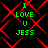 Green text reading "I LOVE U JESS" on a black background with red diamond-shaped lines, displayed in four identical quadrants.