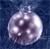 A pixelated spherical object with a reflective surface, featuring light and dark purple hues, set against a dark blue background with a subtle gradient.