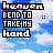 25 identical pixelated icons showing 'heaven' text above 'BEND TO TAKE MY HAND', each with a rainbow-colored top bar and small colored dots on a blue sky background