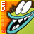 Pixelated cartoon character with large white eyes, turquoise mouth, and green face against orange background with 'ED' text on left edge.