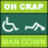 Green and teal pixelated icon with 'OH CRAP' text at top, wheelchair symbol on left, and waveform graphic on right.