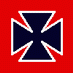 Nine variations of a four-armed cross symbol on red background, each with distinct arm shapes and white outlines.