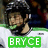 A hockey player in a white and green jersey with a helmet, shown in a static image with text overlays.