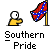 Animated contact sheet of a yellow stick figure with white head holding a Confederate flag, showing multiple frame variations including heart effects and flag movement.