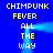 Blue background with white pixelated text reading CHIMPUNK FEVER ALL THE WAY arranged in two vertical , animated light blue wave effects moving horizontally between the