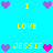 Pixelated cyan background with yellow text and purple/pink heart icons arranged in a repeating pattern.